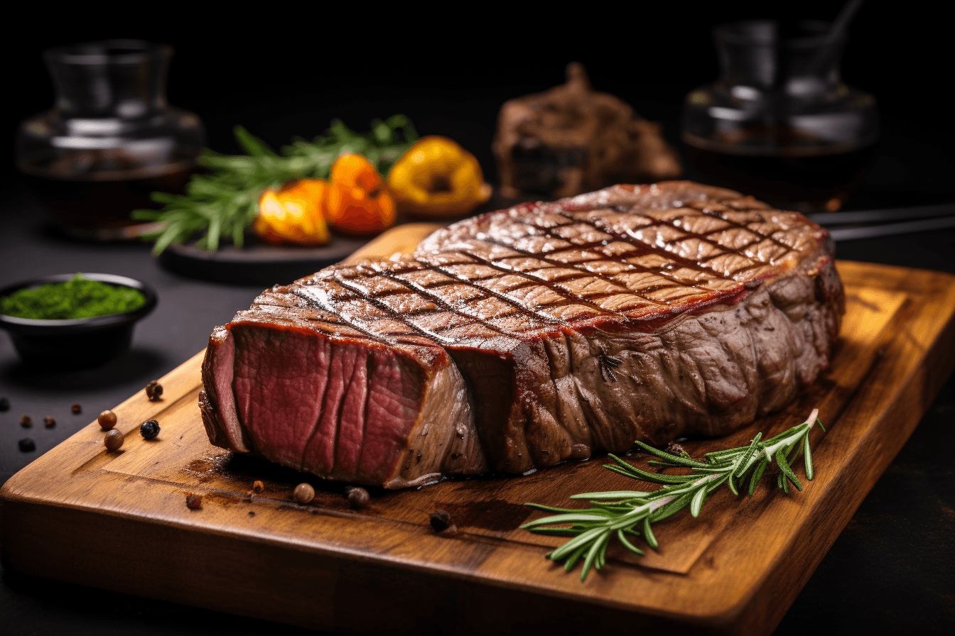 depicts a cooked recipe for steak cake