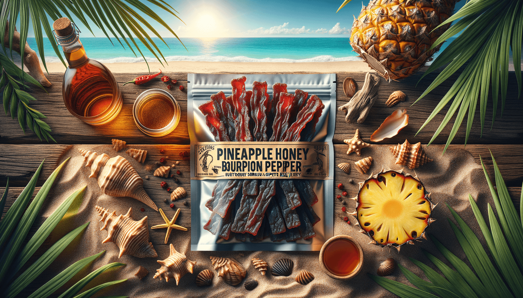 depicts a cooked recipe for pineapple honey bourbon scorpion pepper beef jerky
