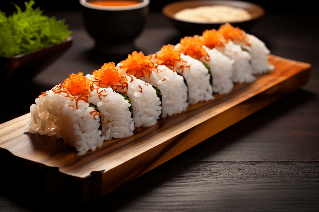 depicts a cooked recipe for sushi rice