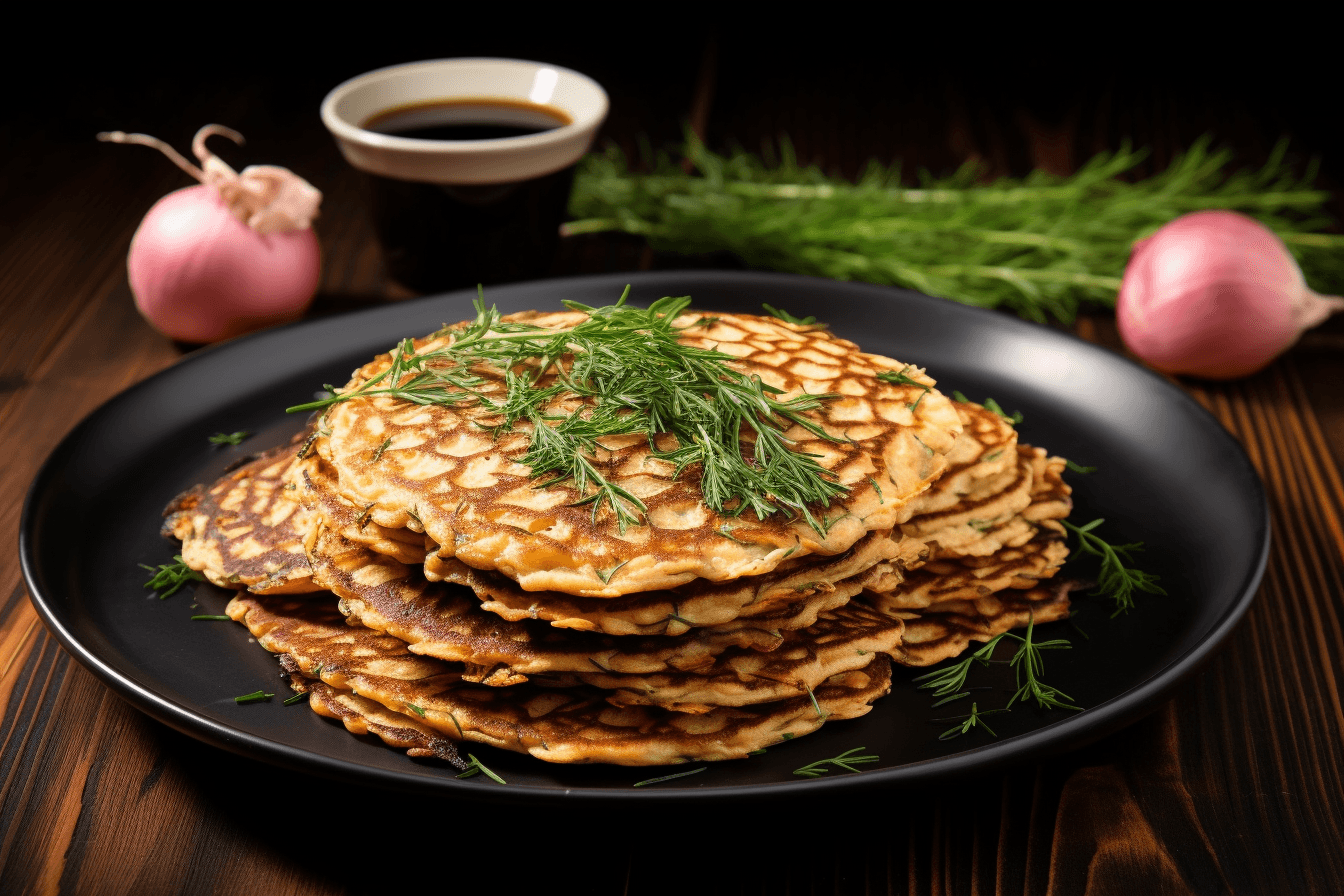 depicts a cooked recipe for matzo meal pancakes