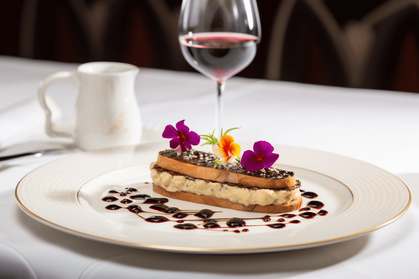 depicts a cooked recipe for truffle seared foie gras