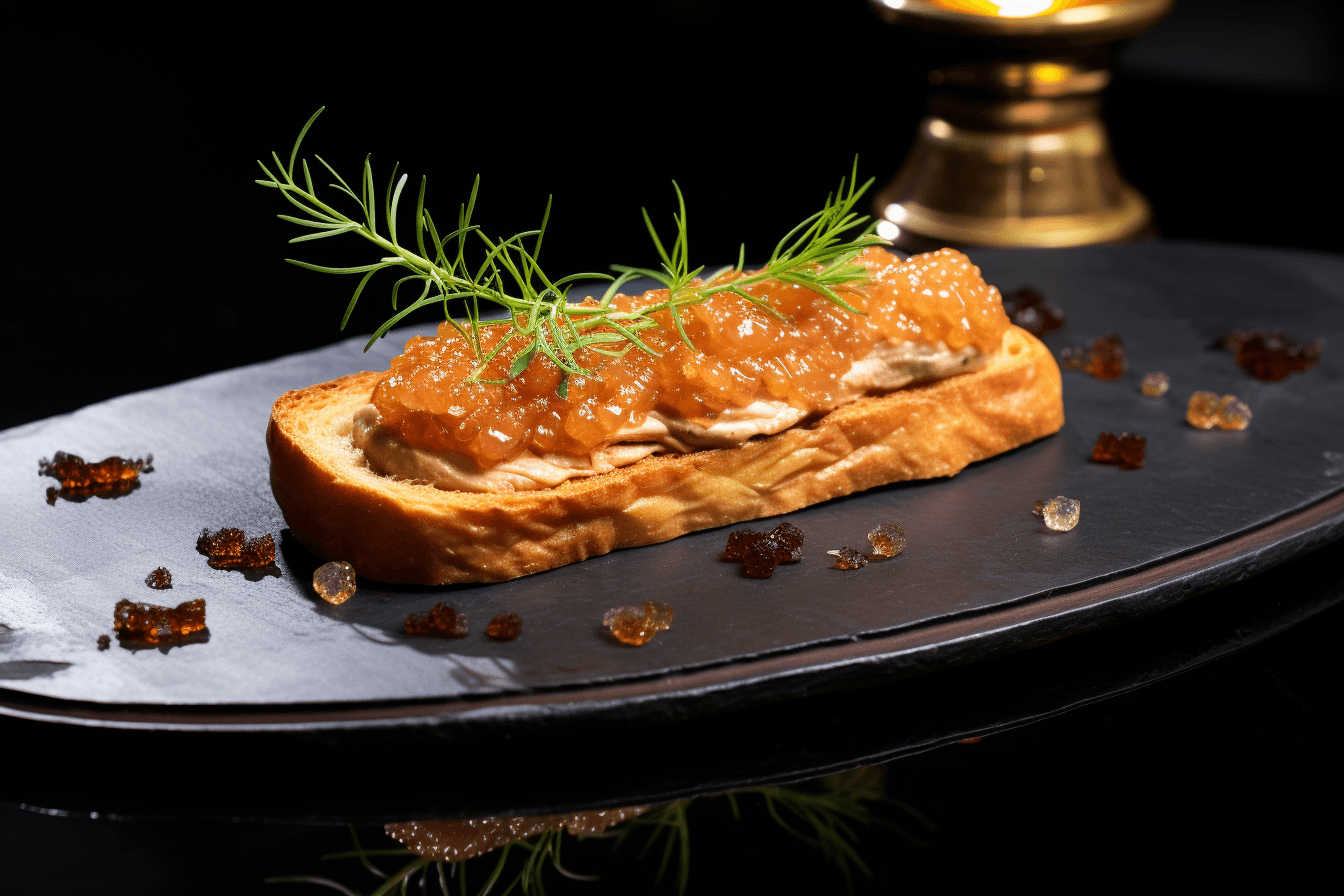 depicts a cooked recipe for easy foie gras toast