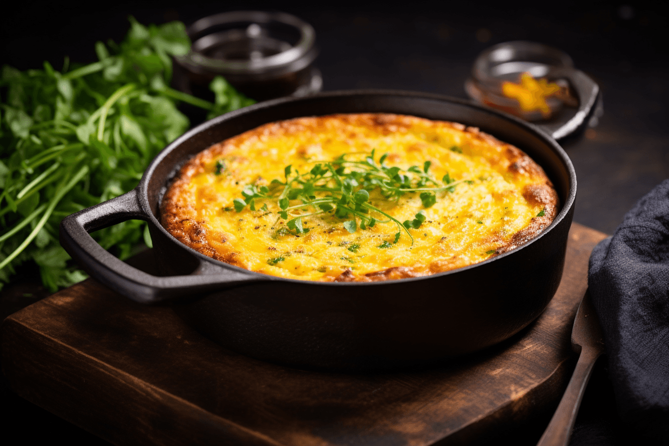depicts a cooked recipe for carrot soufflé