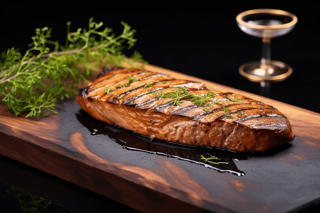 depicts a cooked recipe for seared foie gras