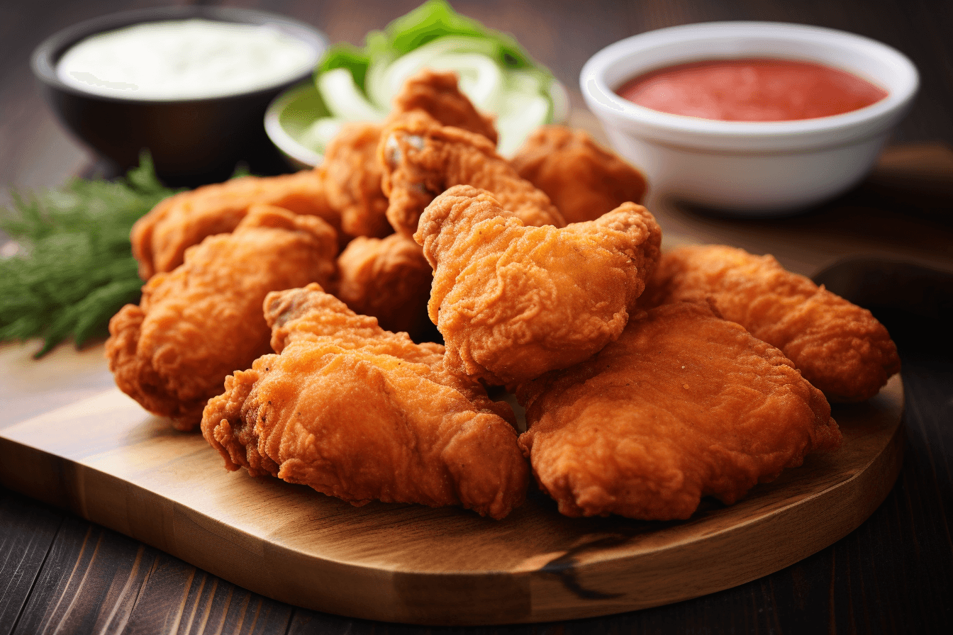 depicts a cooked recipe for kfc fried chicken