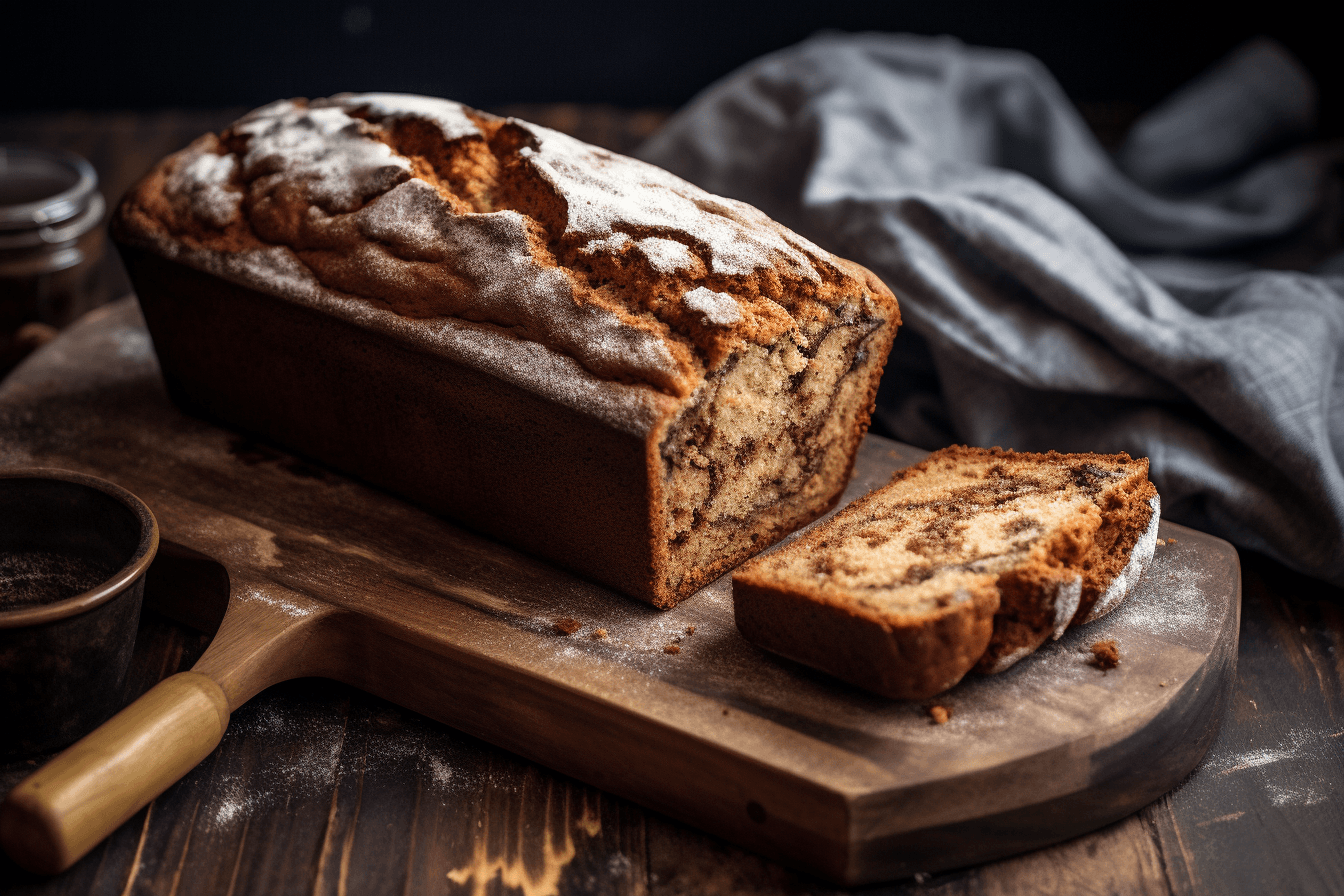 depicts a cooked recipe for spelt banana bread