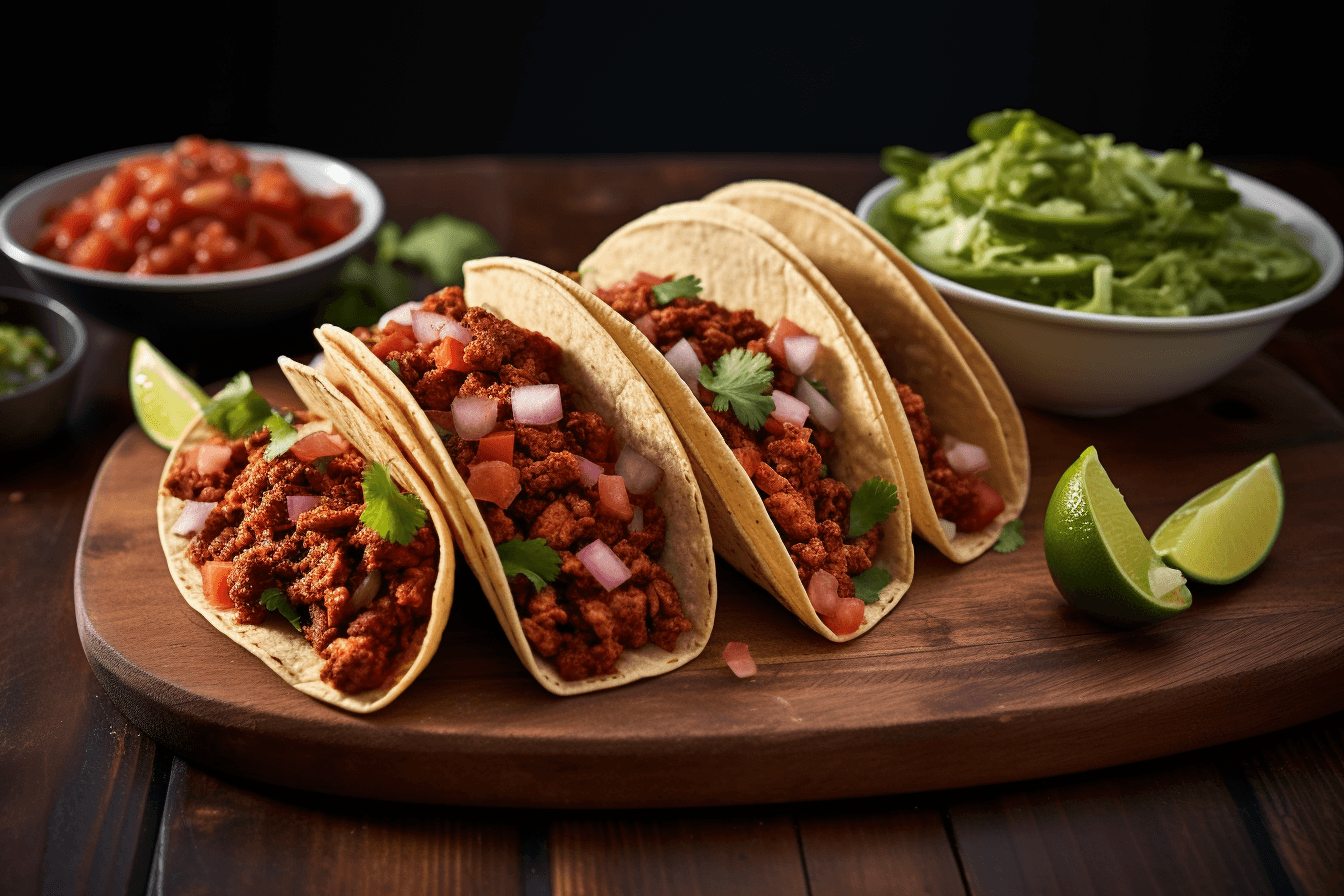 depicts a cooked recipe for tex-mex chorizo tacos