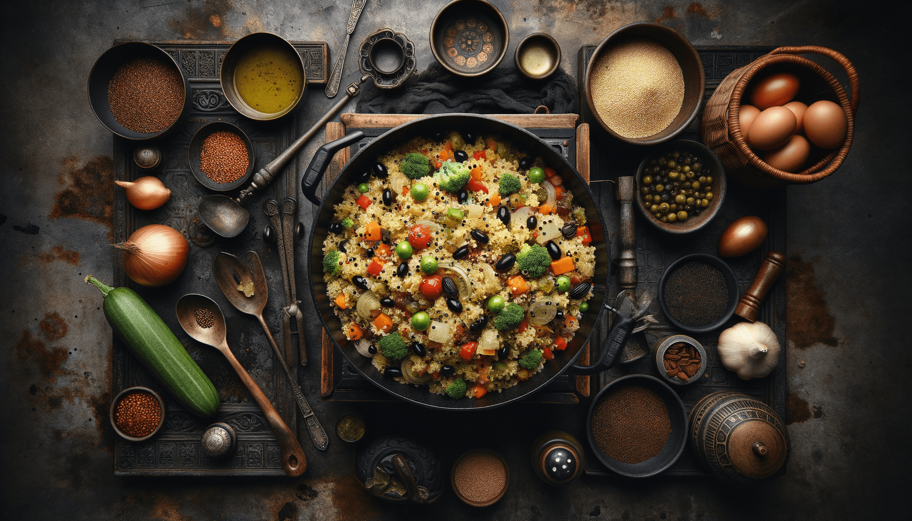 depicts a cooked recipe for vegetable quinoa biryani