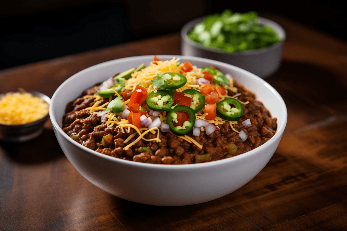 depicts a cooked recipe for beef chilli
